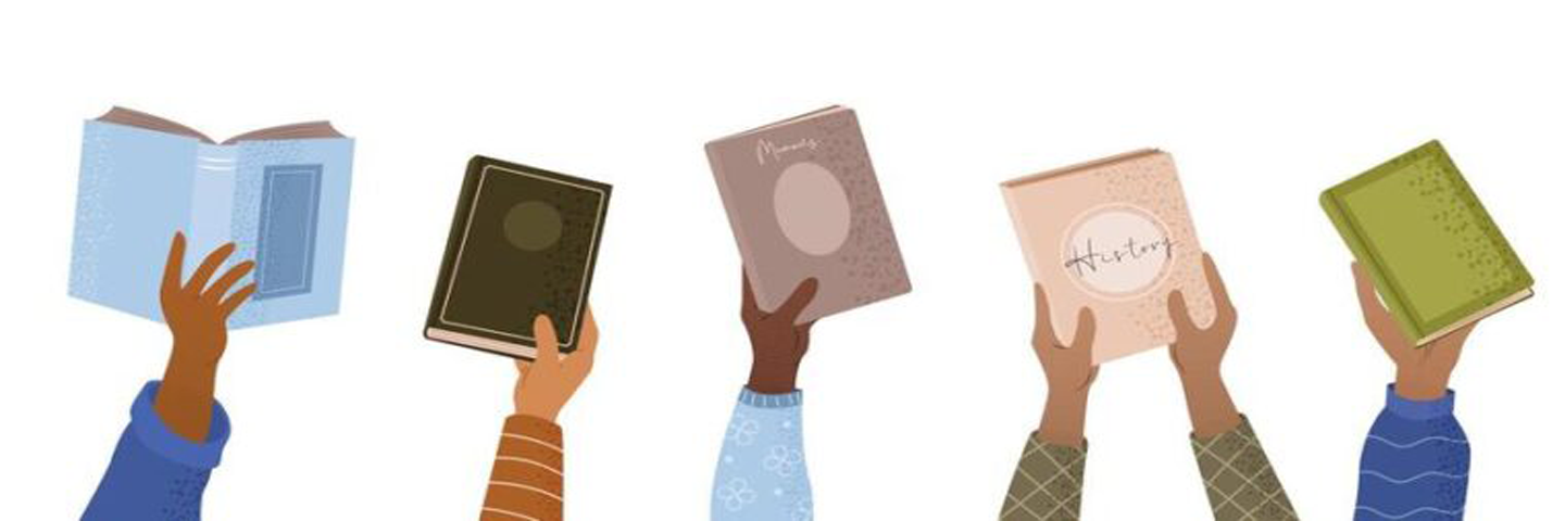 Decorative, hands holding books