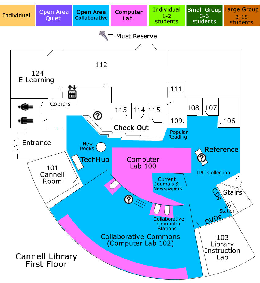 floor map for Cannell Library first floor study areas