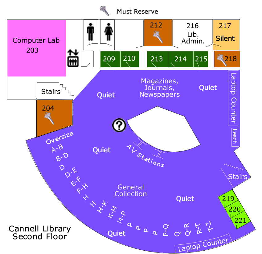 floor map for Cannell Library second floor study areas