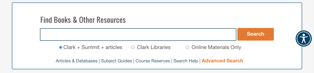 Screenshot of the library catalog search bar on the Clark College Libraries website.